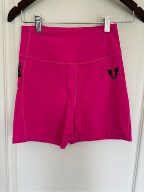 High-Waist Hot Pink Athletic Shorts with Logo